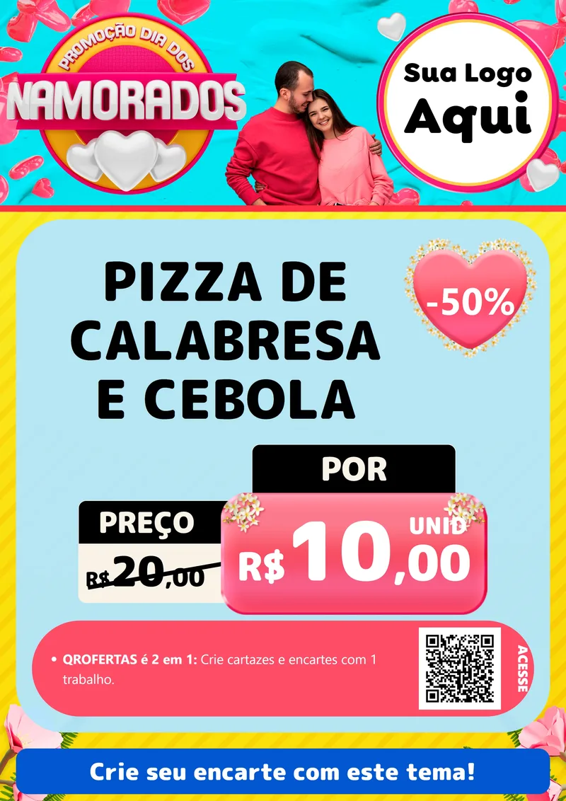 Modelo de Cartaz para Cartaz A4 Vertical com o tema Promoção Dia dos Namorados para Pizzaria
