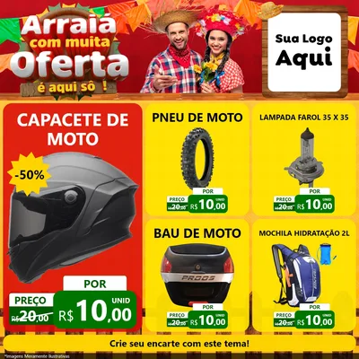 Modelo de Rede Social para Feed Facebook com o tema Arraiá Com Muita Oferta - É Aqui Sô! para Moto peças