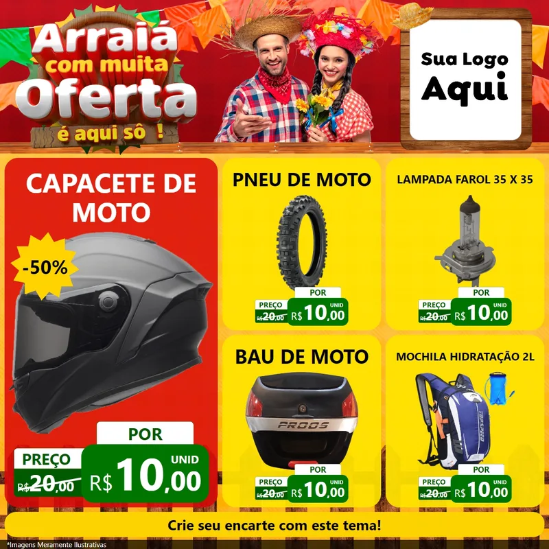 Modelo de Rede Social para Feed Facebook com o tema Arraiá Com Muita Oferta - É Aqui Sô! para Moto peças