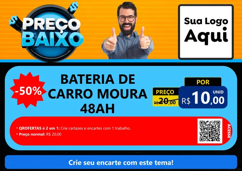 Modelo de Cartaz para Cartaz A4 Horizontal com o tema Preço Baixo para Baterias Elétricas
