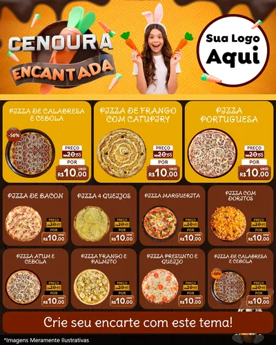 Modelo de Rede Social para Feed Instagram com o tema Cenoura Encantada - Páscoa para Pizzaria