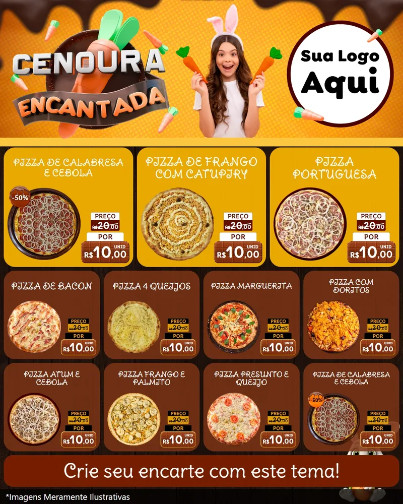Modelo de Rede Social para Feed Instagram com o tema Cenoura Encantada - Páscoa para Pizzaria