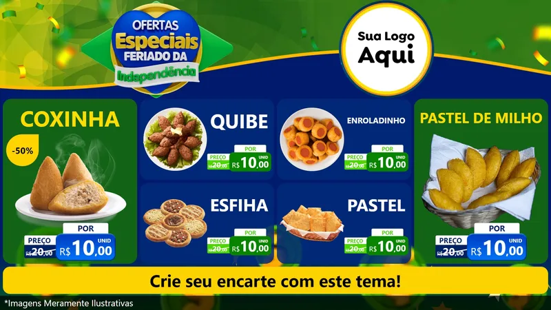Modelo de TV para TV Horizontal com o tema Ofertas Especiais Feriado da Independência para Salgadaria