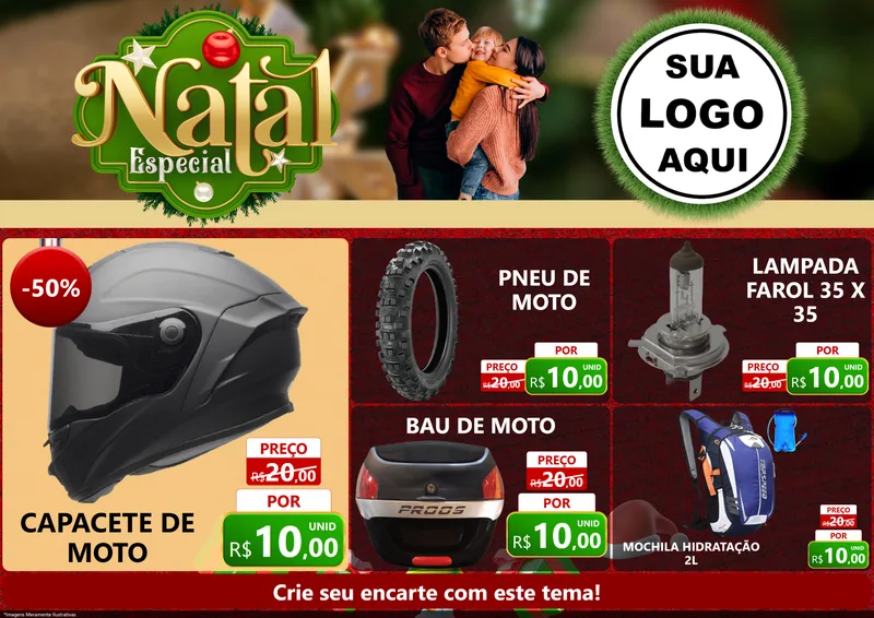 Modelo de Encarte para Encarte A4 Horizontal com o tema Natal Especial para Moto peças