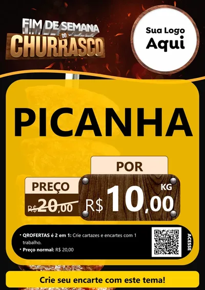 Modelo de Cartaz para Cartaz A4 Vertical com o tema Fim de Semana do Churrasco para Açougue
