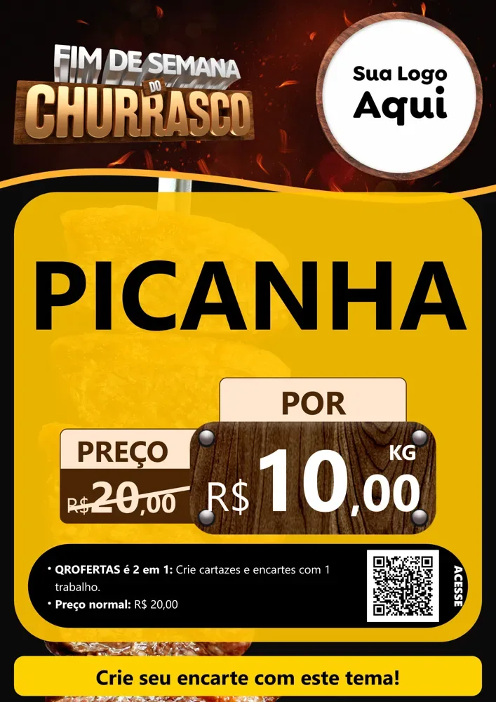 Modelo de Cartaz para Cartaz A4 Vertical com o tema Fim de Semana do Churrasco para Açougue