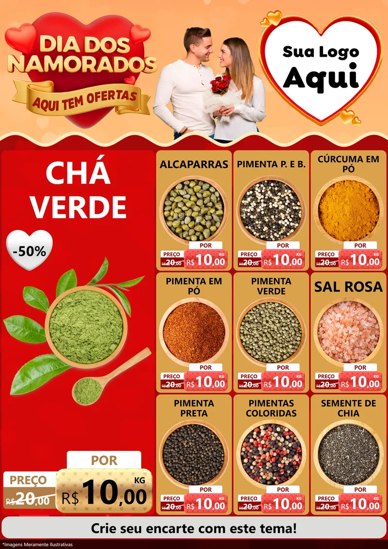 Modelo de Encarte para Encarte A4 Vertical com o tema Dia dos Namorados - Aqui Tem Ofertas para Produtos Naturais