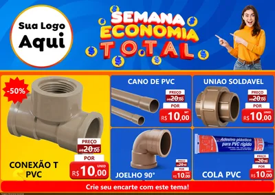 Modelo de Encarte para Encarte A4 Horizontal com o tema Semana Economia Total para Tubos e conexões