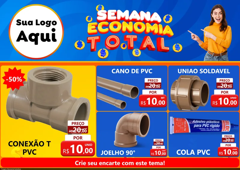 Modelo de Encarte para Encarte A4 Horizontal com o tema Semana Economia Total para Tubos e conexões