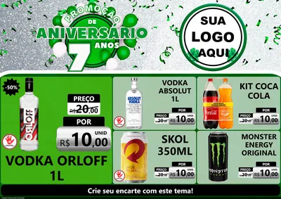 Modelo de Encarte para Encarte A4 Horizontal com o tema Promoção de Aniversário - 7 Anos para Distribuidora de bebidas