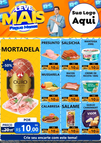 Modelo de Encarte para Encarte A4 Vertical com o tema Leve Mais, Pague Menos para Frios e Laticínios