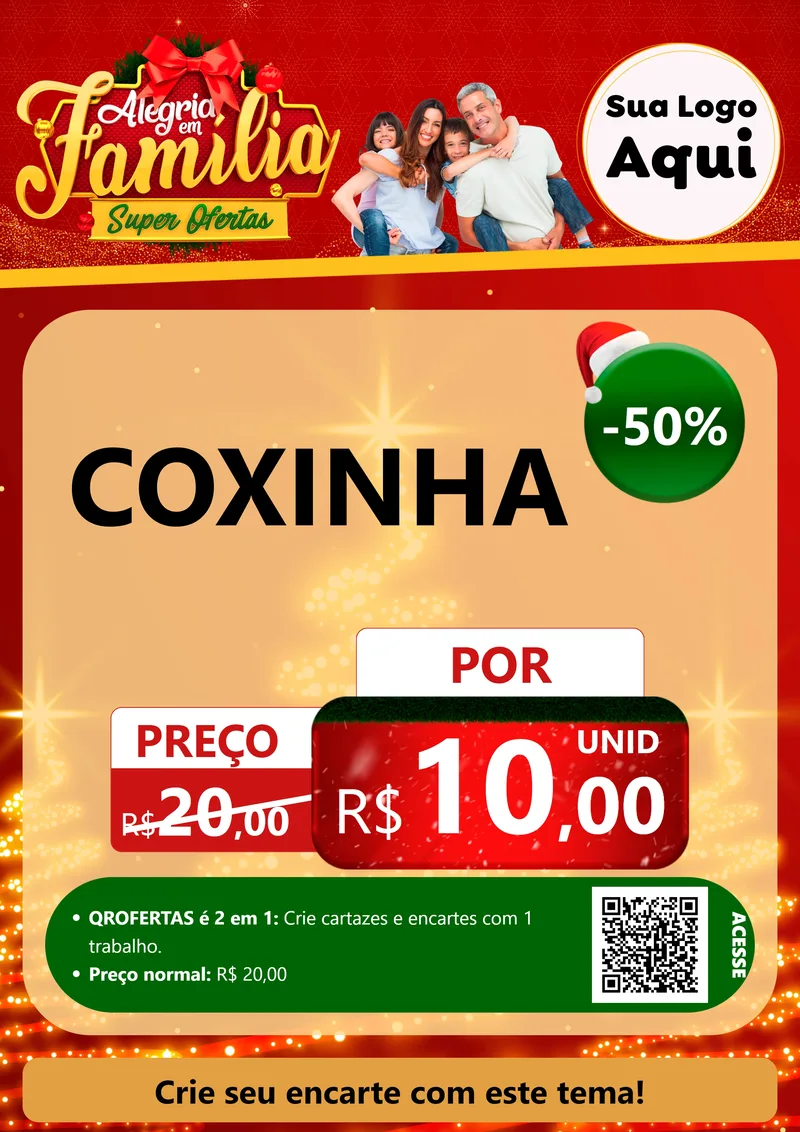 Modelo de Cartaz para Cartaz A4 Vertical com o tema Alegria em Família Super Ofertas - Natal para Salgadaria