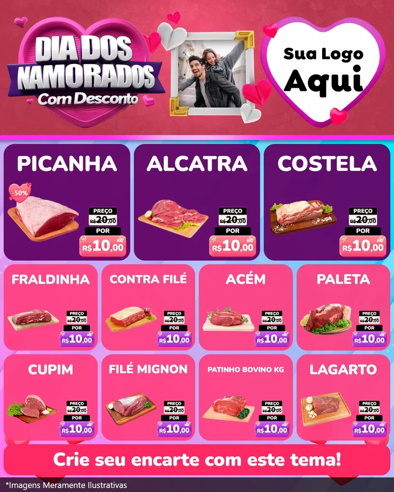 Modelo de Rede Social para Feed Instagram com o tema Dia Dos Namorados Com Desconto para Açougue