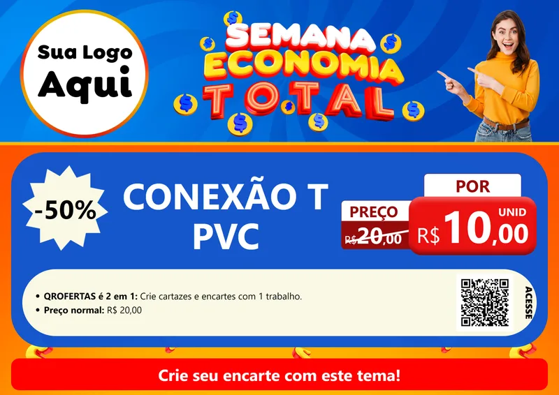 Modelo de Cartaz para Cartaz A4 Horizontal com o tema Semana Economia Total para Tubos e conexões