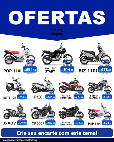Modelo de Rede Social para Feed Instagram com o tema Ofertas Azul Cartaz para Concessionaria de Motos