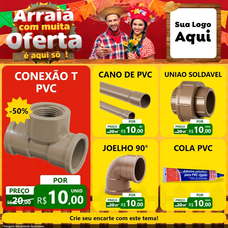 Modelo de Rede Social para Feed Facebook com o tema Arraiá Com Muita Oferta - É Aqui Sô! para Tubos e conexões