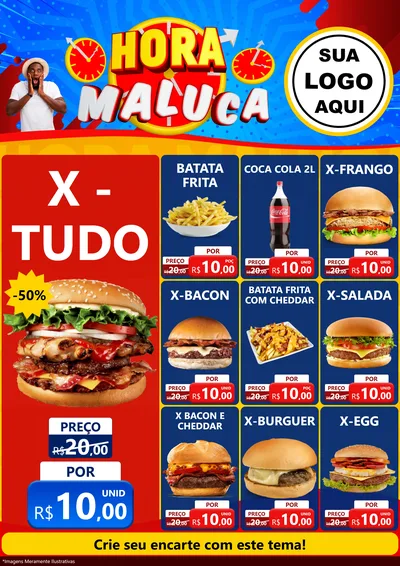 Modelo de Encarte para Encarte A4 Vertical com o tema Hora Maluca para Hamburgueria