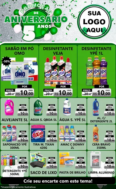 Modelo de Encarte para Encarte Grande com o tema Promoção de Aniversário - 5 Anos para Produtos de Limpeza
