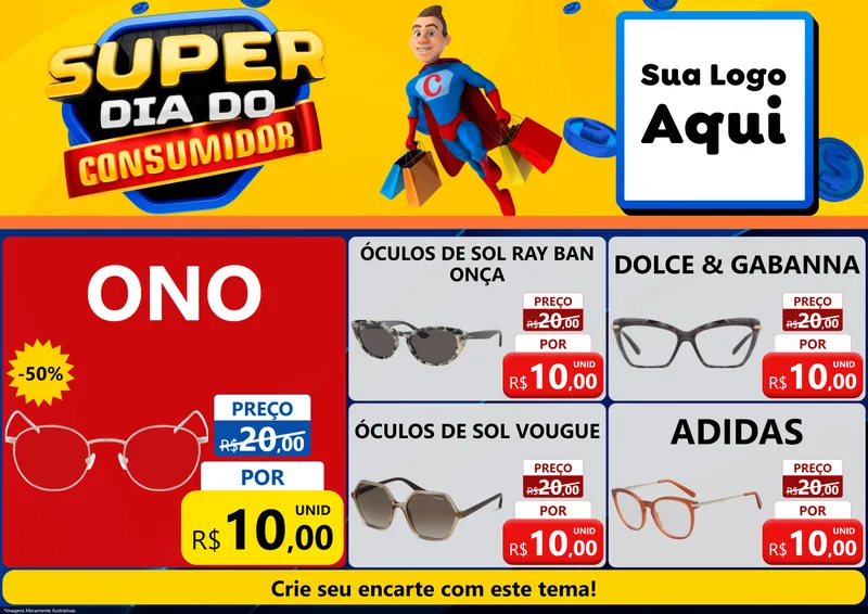 Modelo de Encarte para Encarte A4 Horizontal com o tema Super Dia do Consumidor para Óticas