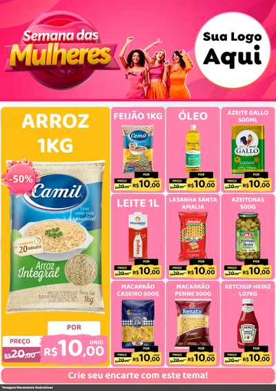Modelo de Encarte para Encarte A4 Vertical com o tema Semana das Mulheres para Supermercado