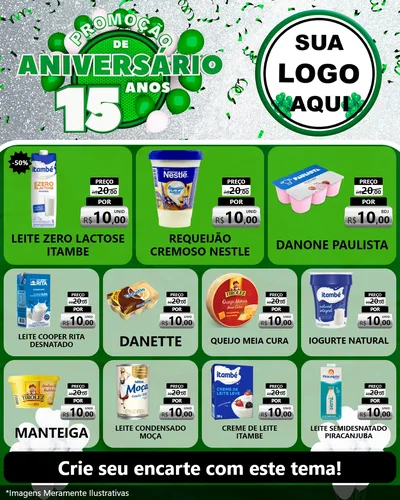 Modelo de Rede Social para Feed Instagram com o tema Promoção de Aniversário - 15 Anos para Frios e Laticínios