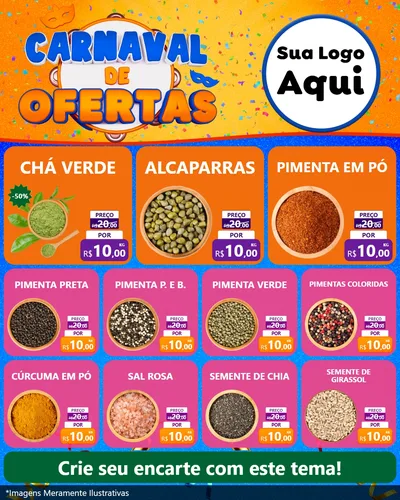 Modelo de Rede Social para Feed Instagram com o tema Carnaval de Ofertas para Produtos Naturais