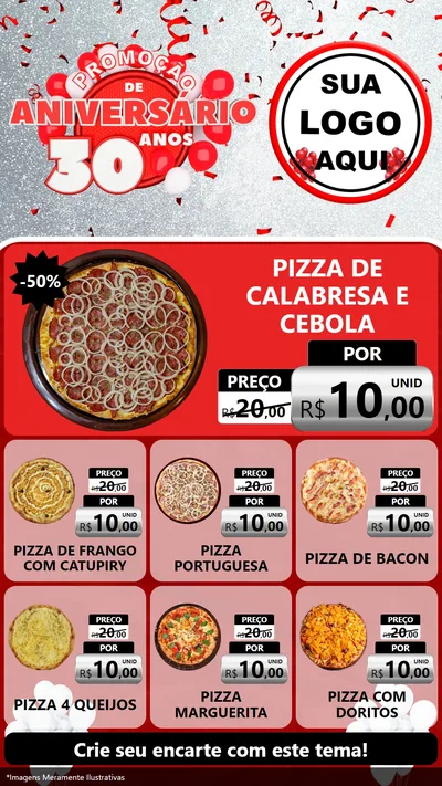 Modelo de Rede Social para Stories com o tema Promoção de Aniversário - 30 Anos para Pizzaria