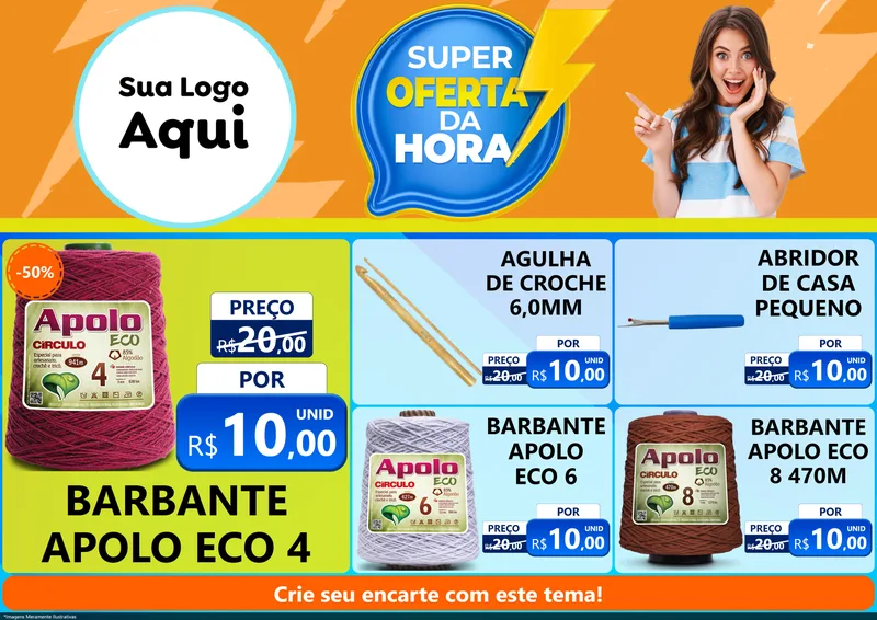 Modelo de Encarte para Encarte A4 Horizontal com o tema Super Oferta da Hora para Armarinho e Aviamentos