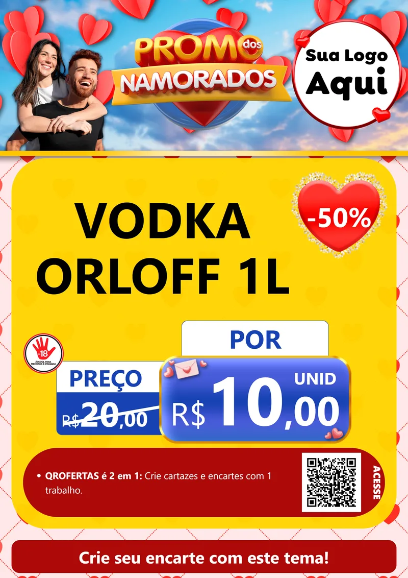 Modelo de Cartaz para Cartaz A4 Vertical com o tema Promo dos Namorados para Distribuidora de bebidas