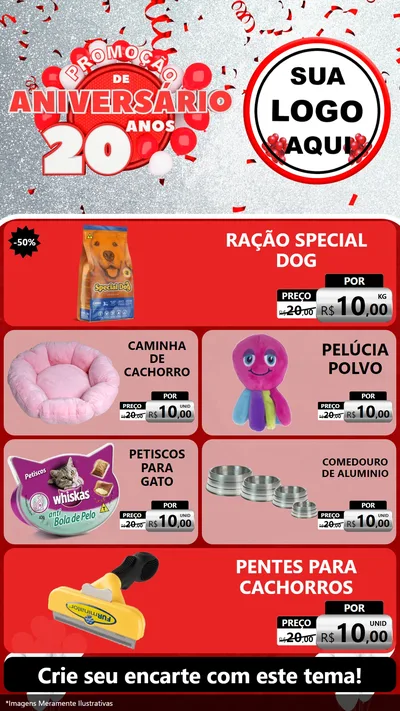 Modelo de TV para TV Vertical com o tema Promoção de Aniversário - 20 Anos para Pet Shop