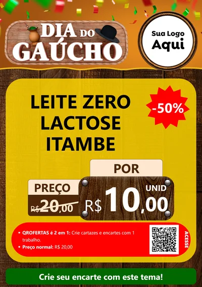 Modelo de Cartaz para Cartaz A4 Vertical com o tema Dia do Gaúcho para Frios e Laticínios