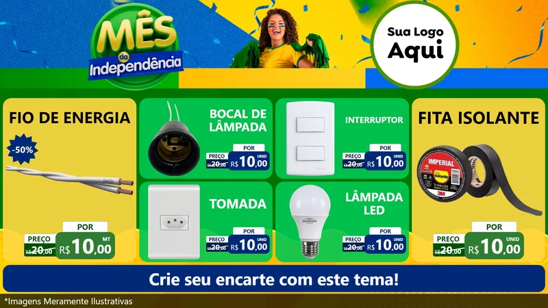 Modelo de TV para TV Horizontal com o tema Mês da Independência para Materiais Elétricos