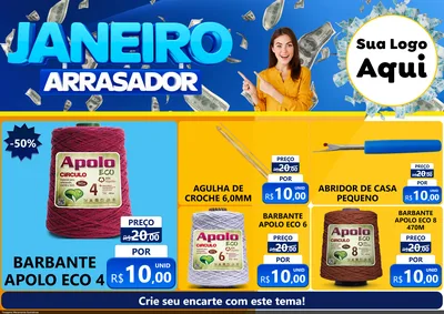 Modelo de Encarte para Encarte A4 Horizontal com o tema Janeiro Arrasador para Armarinho e Aviamentos