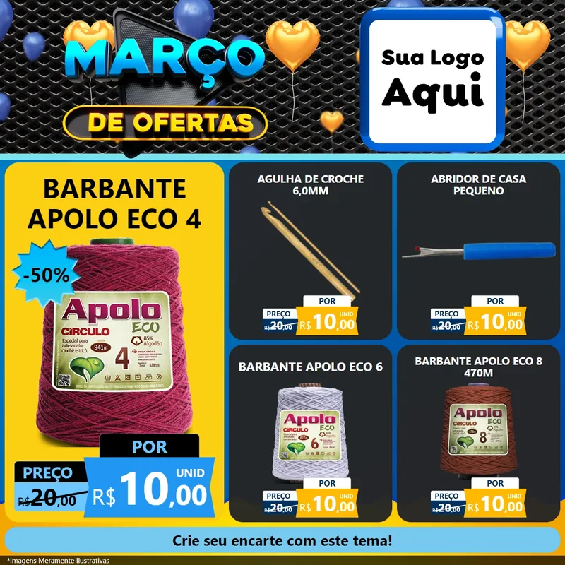 Modelo de Rede Social para Feed Facebook com o tema Março de Ofertas para Armarinho e Aviamentos