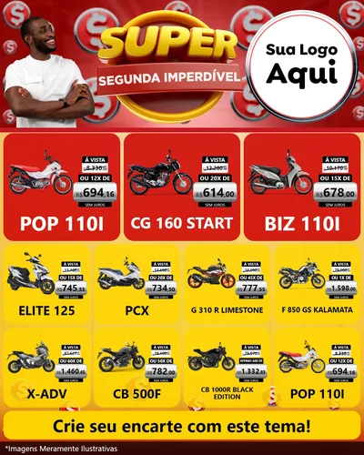 Modelo de Rede Social para Feed Instagram com o tema Super Segunda Imperdível para Concessionaria de Motos