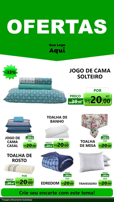 Modelo de Rede Social para Stories com o tema Ofertas Verde Cartaz para Cama, Mesa e Banho