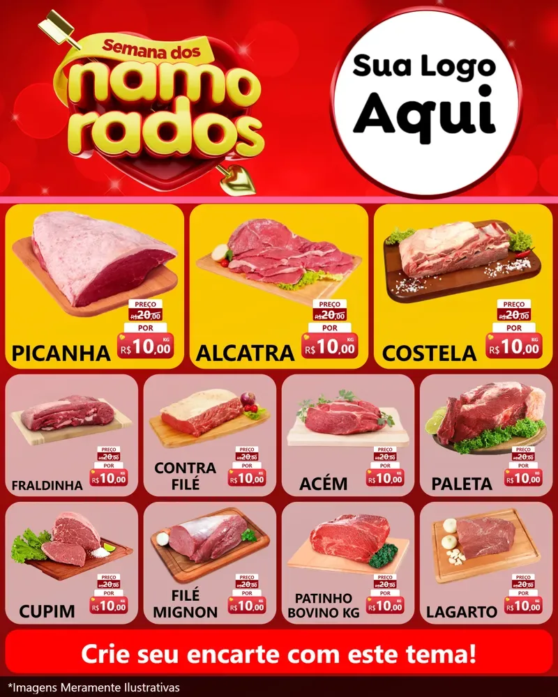Modelo de Rede Social para Feed Instagram com o tema Semana dos namorados para Açougue