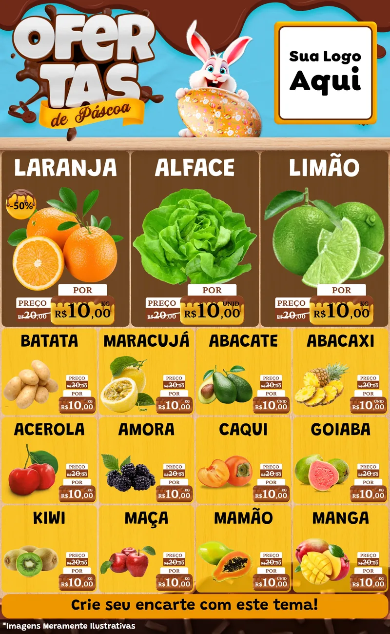 Modelo de Encarte para Encarte Grande com o tema Ofertas de Páscoa para Hortifrúti