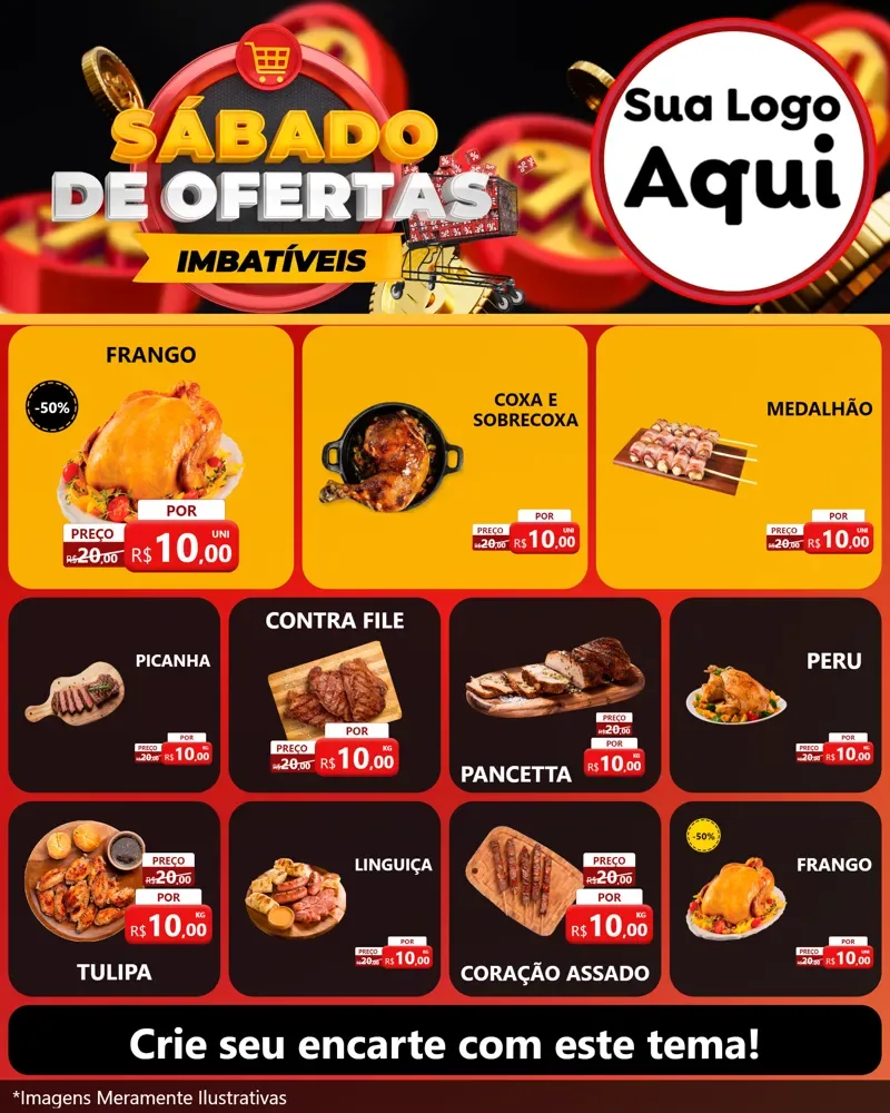 Modelo de Rede Social para Feed Instagram com o tema Sábado de Ofertas Imbatíveis para Assados