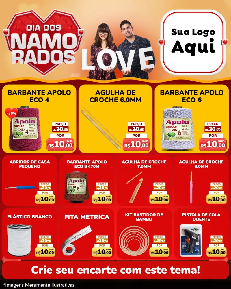 Modelo de Rede Social para Feed Instagram com o tema Dia dos Namorados para Armarinho e Aviamentos