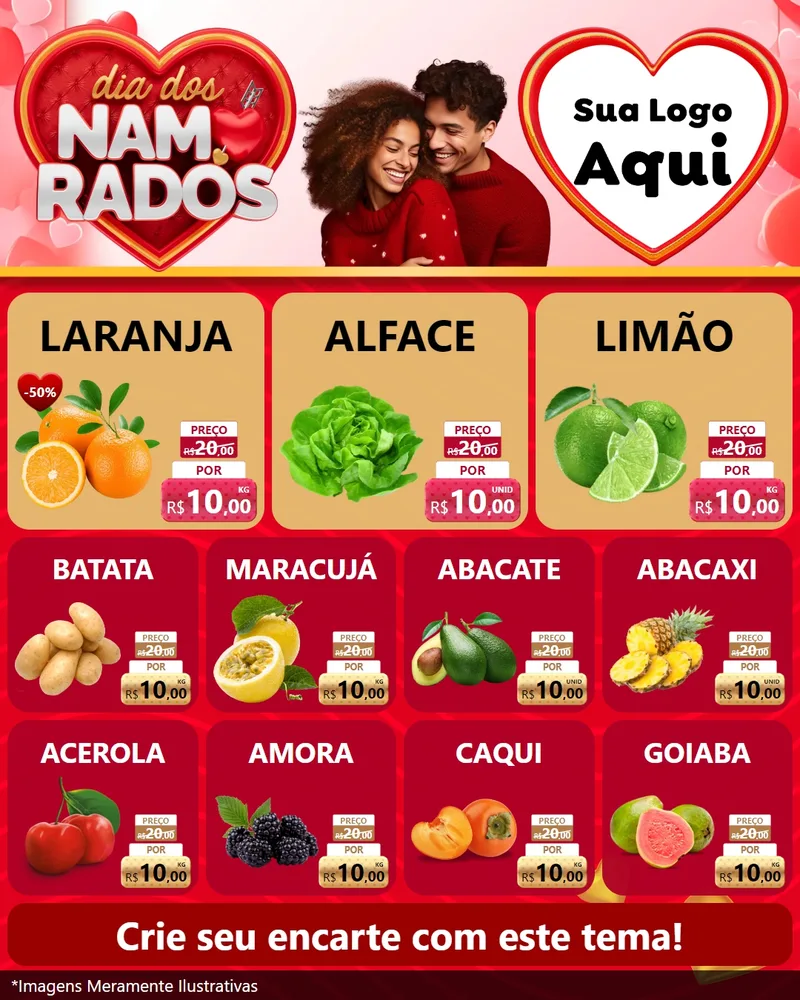 Modelo de Rede Social para Feed Instagram com o tema Dia dos Namorados para Hortifrúti