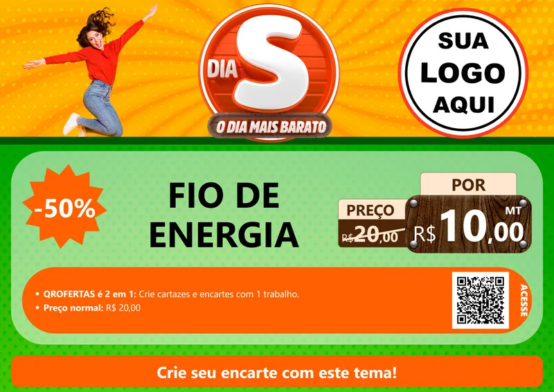 Modelo de Cartaz para Cartaz A4 Horizontal com o tema Dia S - O Dia Mais Barato para Materiais Elétricos