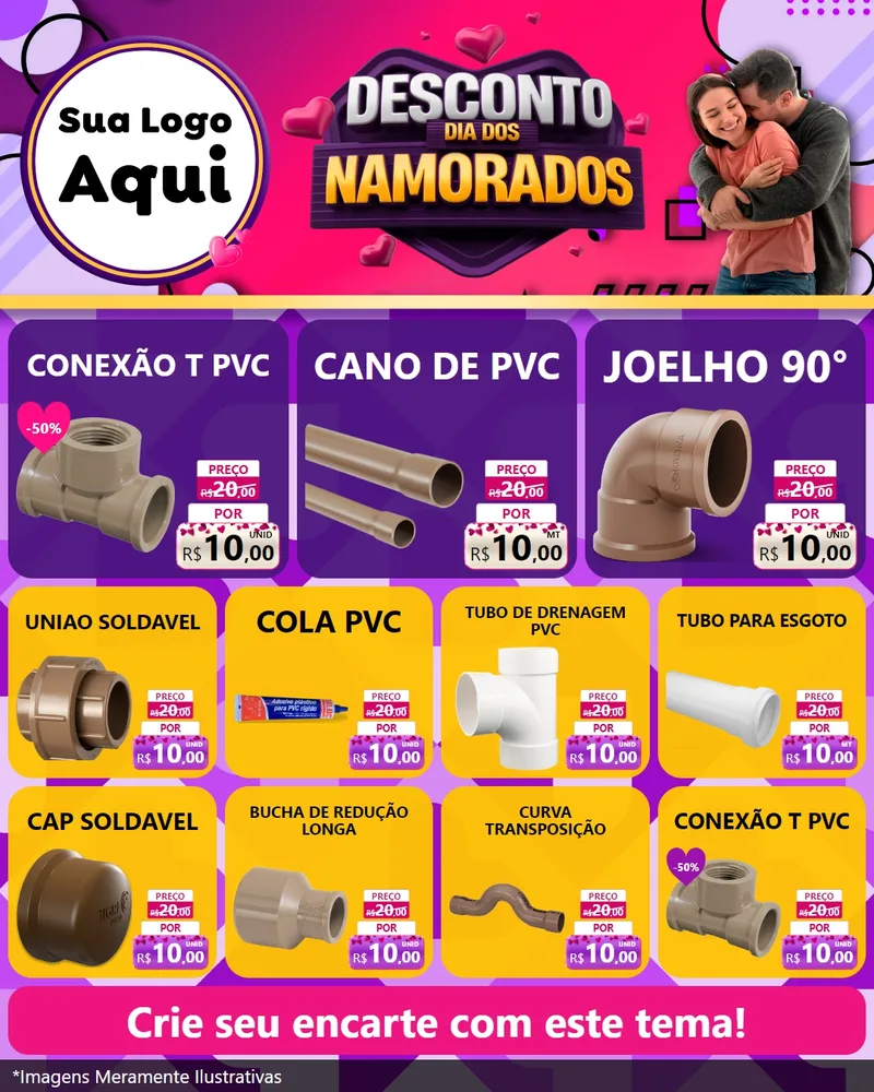 Modelo de Rede Social para Feed Instagram com o tema Desconto Dia dos Namorados para Tubos e conexões