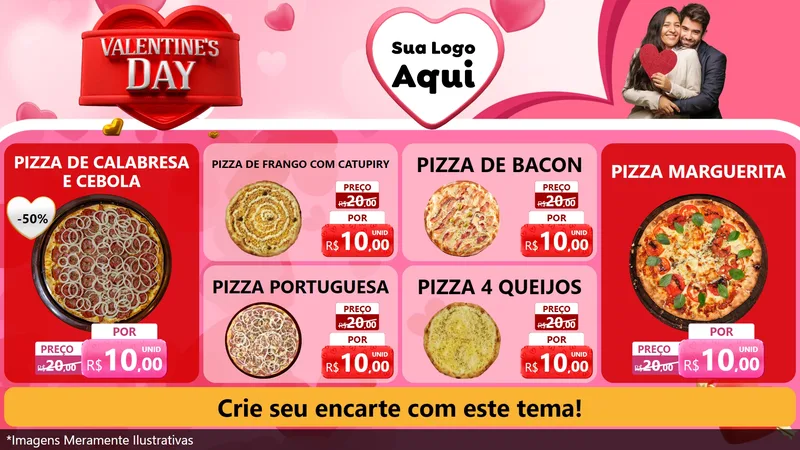 Modelo de TV para TV Horizontal com o tema Valentine's Day para Pizzaria