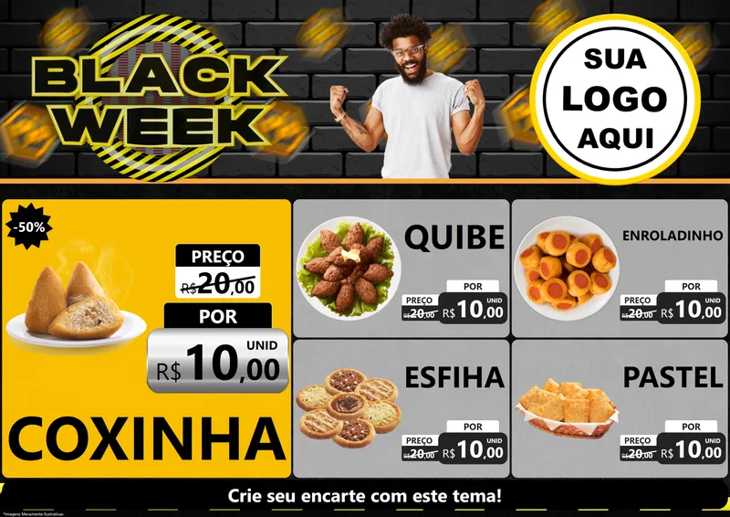 Modelo de Encarte para Encarte A4 Horizontal com o tema Black Week para Salgadaria