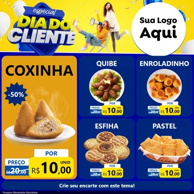 Modelo de Rede Social para Feed Facebook com o tema Especial Dia do Cliente para Salgadaria