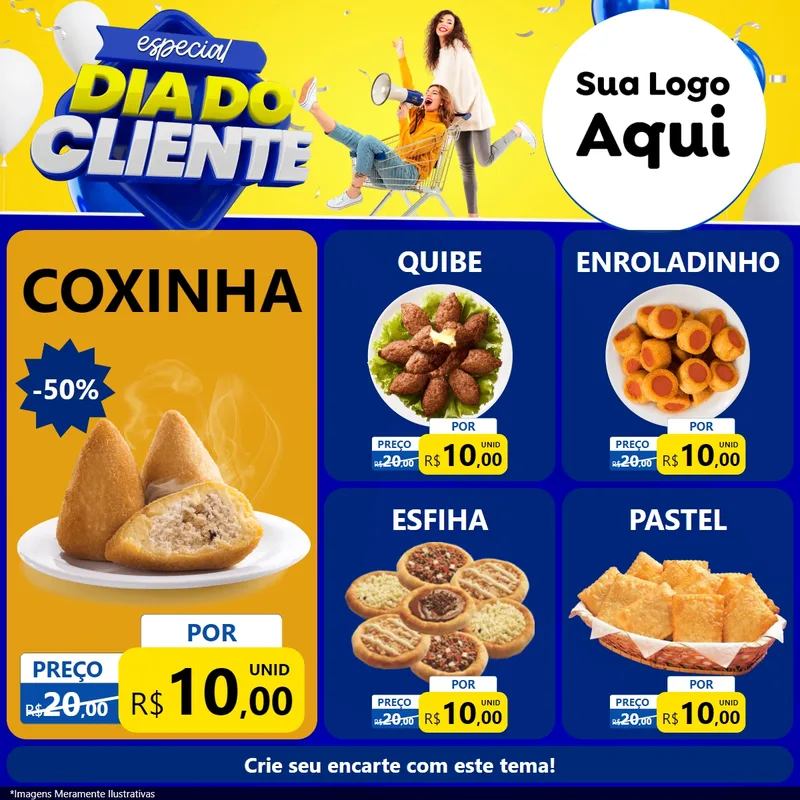 Modelo de Rede Social para Feed Facebook com o tema Especial Dia do Cliente para Salgadaria