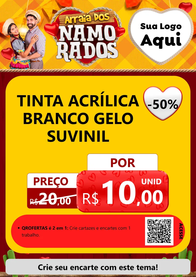 Modelo de Cartaz para Cartaz A4 Vertical com o tema Arraiá dos Namorados para Tintas e Ferramentas