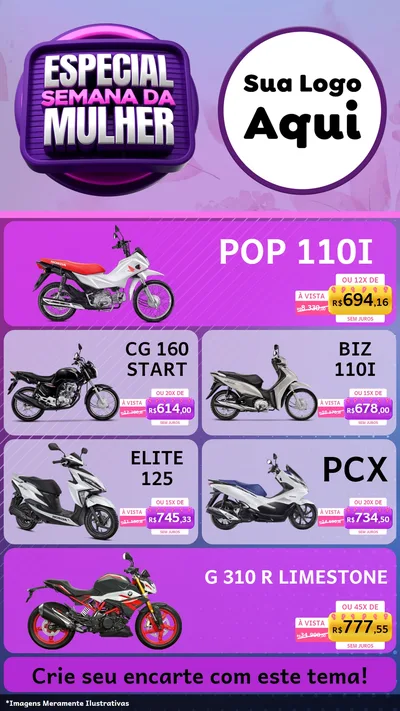 Modelo de TV para TV Vertical com o tema Especial Semana da Mulher para Concessionaria de Motos