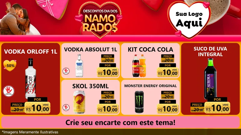 Modelo de TV para TV Horizontal com o tema Descontos Dia dos Namorados para Distribuidora de bebidas